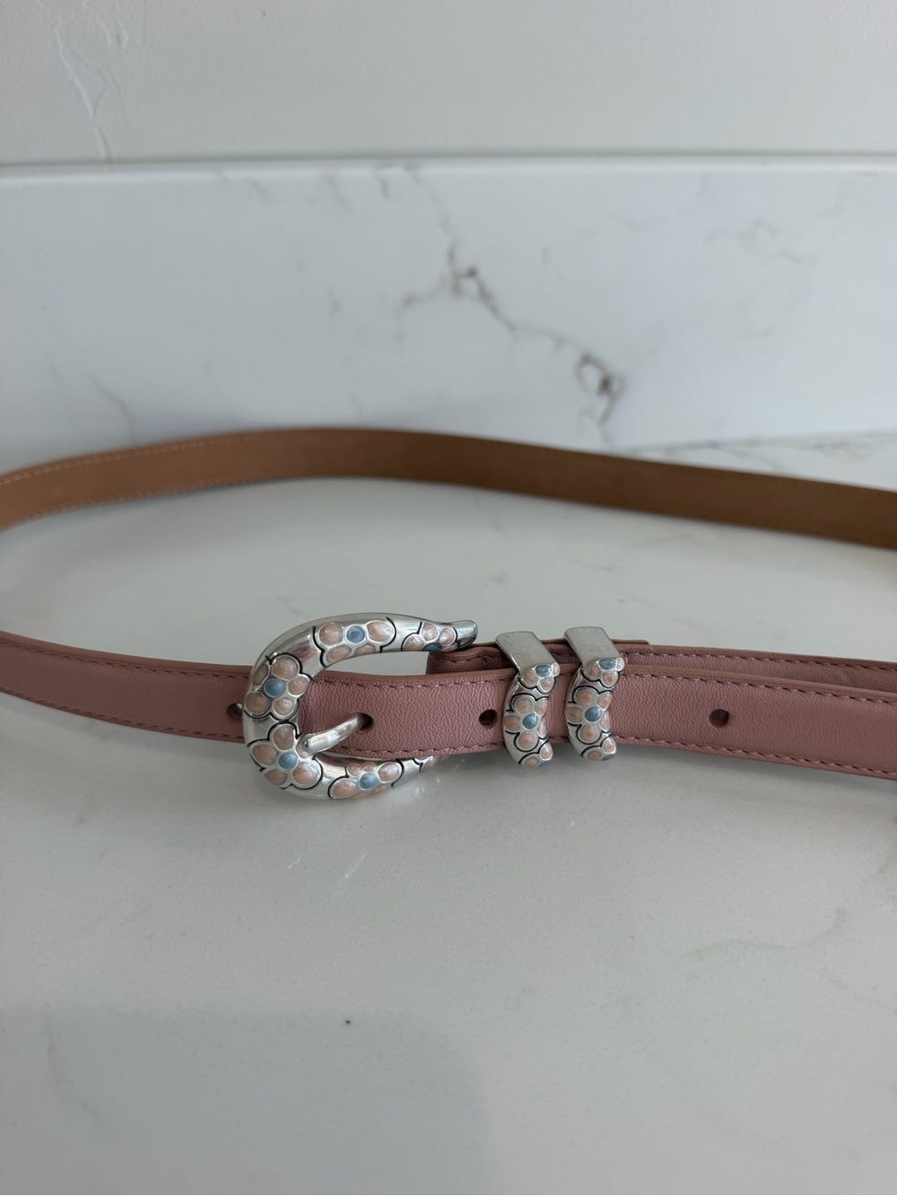 Vintage Brighton Pink Leather Western Floral Buckle Belt Size Large - Picture 2 of 6